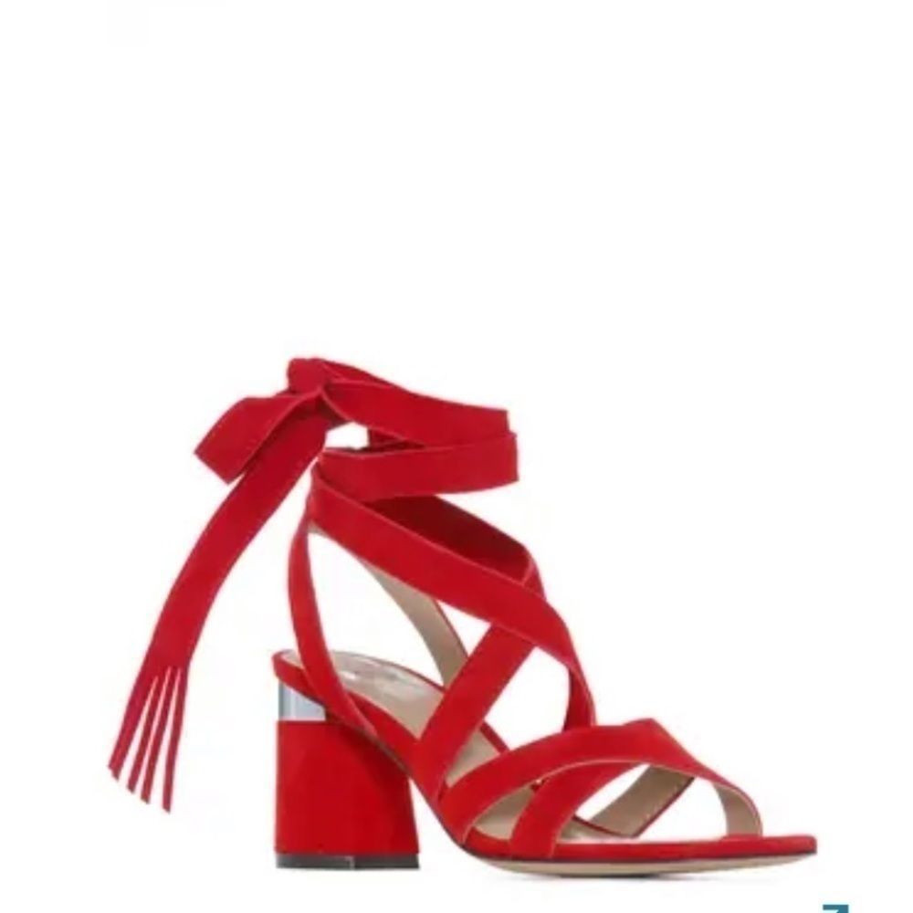 PAIGE suede lace up sandals firecracker red silver